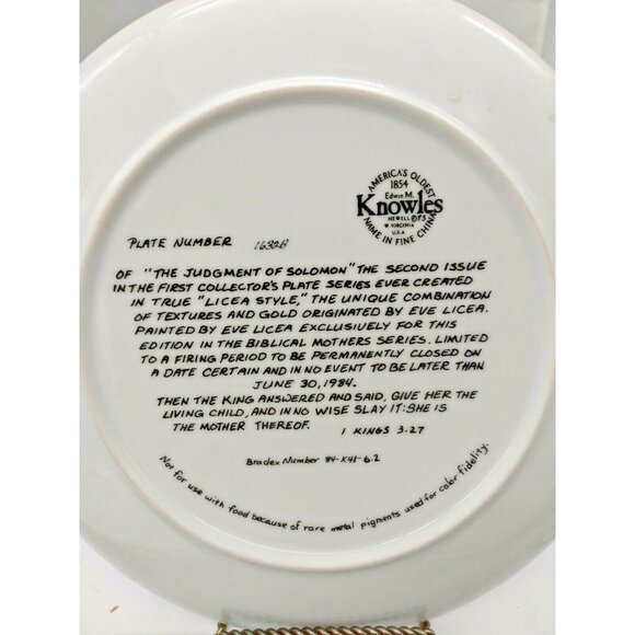 Knowles Collector Plate #2  Biblical Mothers Series, Judgement of Solomon 1986 - Picture 9 of 12